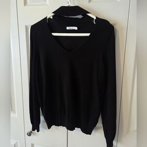 Black V-Neck Cut Out Sweater